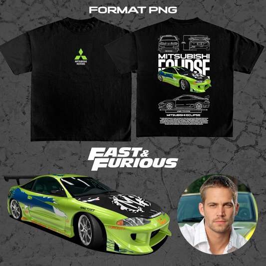 Mitsubishi Eclipse Fast and Furious - t-shirt design